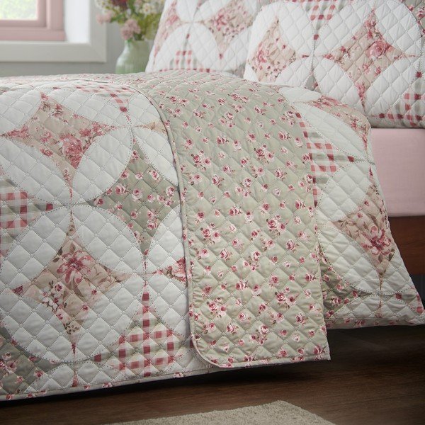 Zielona narzuta pikowana 220x230 cm Pinsonic Patchwork – Catherine Lansfield-image-1