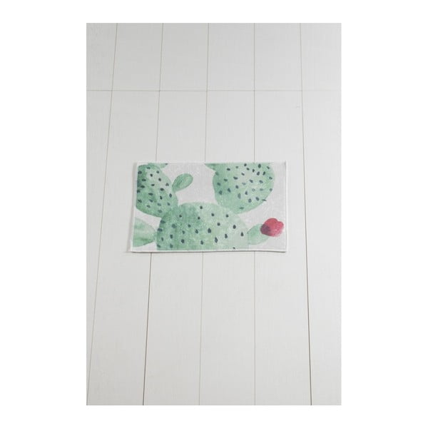 Biało-zielony dywanik łazienkowy Tropica Cactus II, 60x40 cm