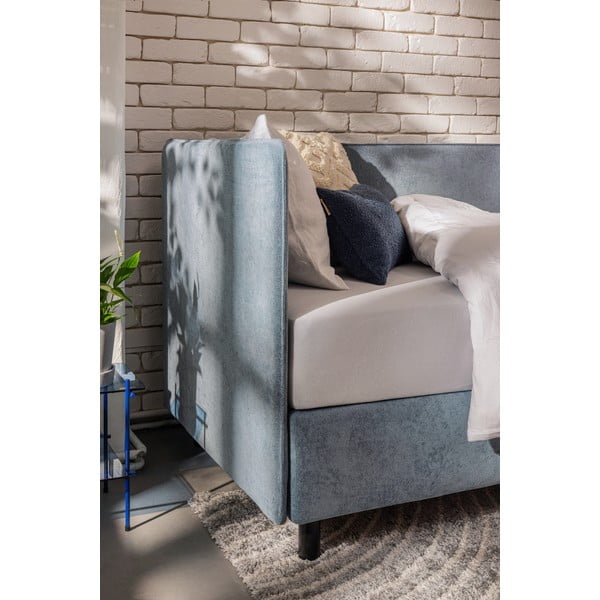 Niebieskie tapicerowane łóżko jednoosobowe ze schowkiem i materacem 90x200 cm Avela – Bonami Selection-image-3