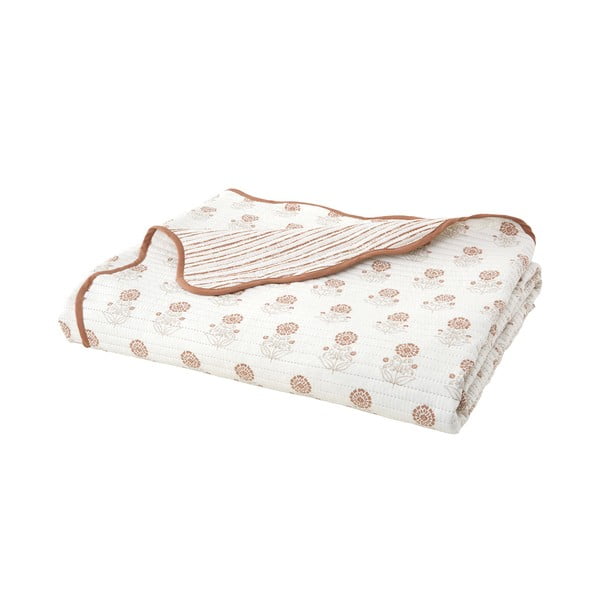 Biała narzuta pikowana 220x230 cm Woodblock Floral – Pineapple Elephant