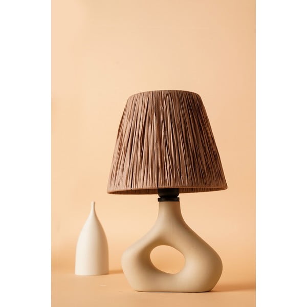 Beżowa lampa stołowa z kloszem plecionki papierowej (wysokość 40 cm) Serin – Opviq lights-image-1