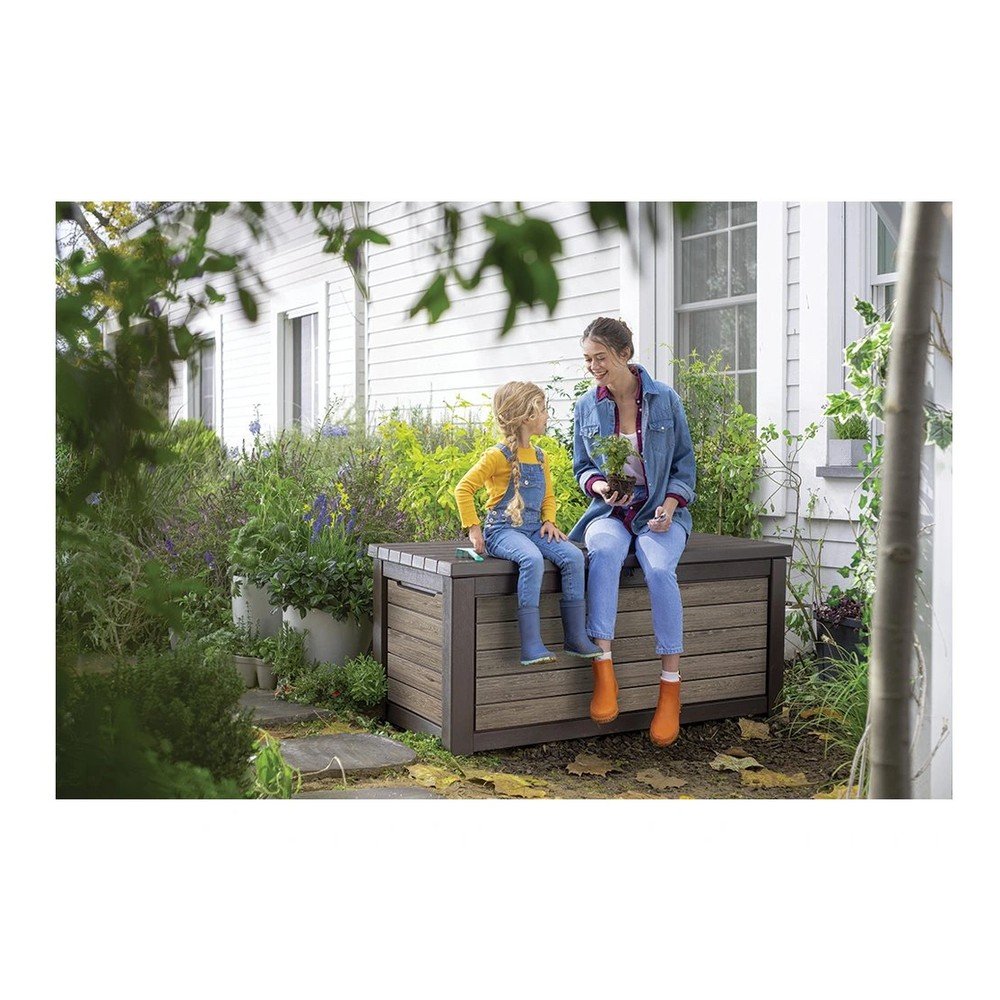 Czarna/w naturalnym kolorze plastikowa skrzynia ogrodowa Deco Walnut – Keter (zdjęcie 3)