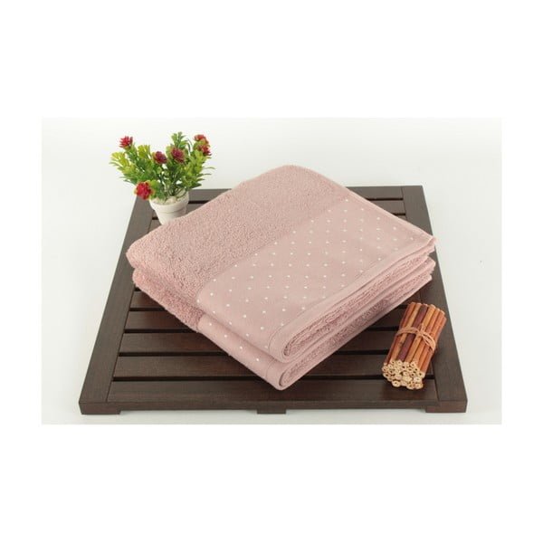 Zestaw 2 jasnoróżowych ręczników bawełnianych Patricia, 50x90 cm