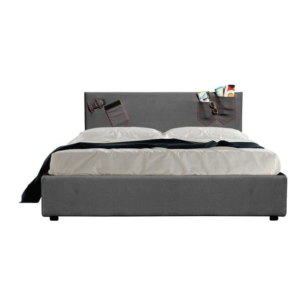 Szare łóżko dwuosobowe ze schowkiem 13Casa Task, 160x190 cm