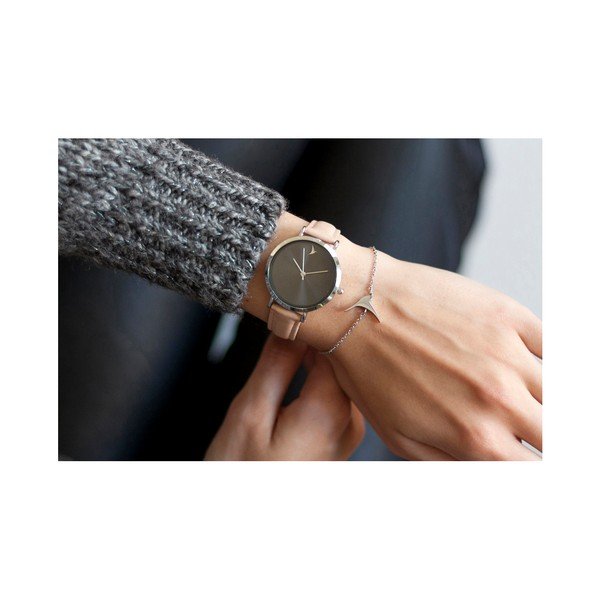 Zegarek damski z beżowym paskiem ze skóry Emily Westwood Black-image-1