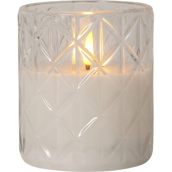 Biała woskowa świeca LED w szkle Star Trading Flamme Romb, wys. 10 cm