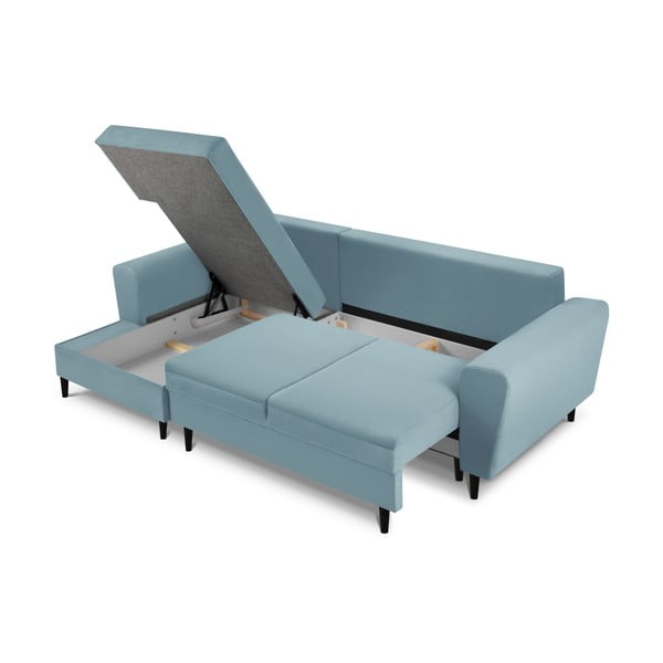 Jasnoniebieski sztruksowy rozkładany narożnik ze schowkiem (lewostronny/z szezlongiem) Kyoto – Cosmopolitan Design-image-3