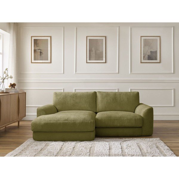 Narożnik z tkaniny szenilowej (lewostronny/z szezlongiem) w kolorze khaki Leonore – Bobochic Paris-image-1