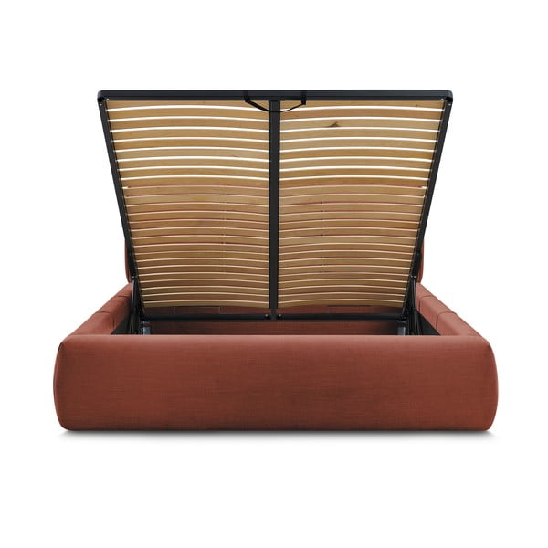 Pomarańczowe tapicerowane łóżko dwuosobowe ze schowkiem i stelażem 180x200 cm Vernon – Bobochic Paris-image-4