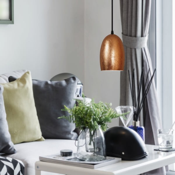 Miedziana lampa wisząca z czarnym kablem i czarną oprawką Sotto Luce Ume-image-1