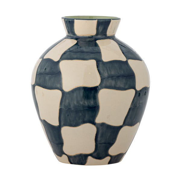 Niebiesko-kremowy szklany ręcznie malowany wazon (wysokość 24 cm) Check – Bloomingville