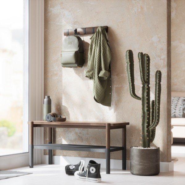 Ciemnobrązowy wieszak ścienny z litego drewna topolowego Flip – Umbra-image-1