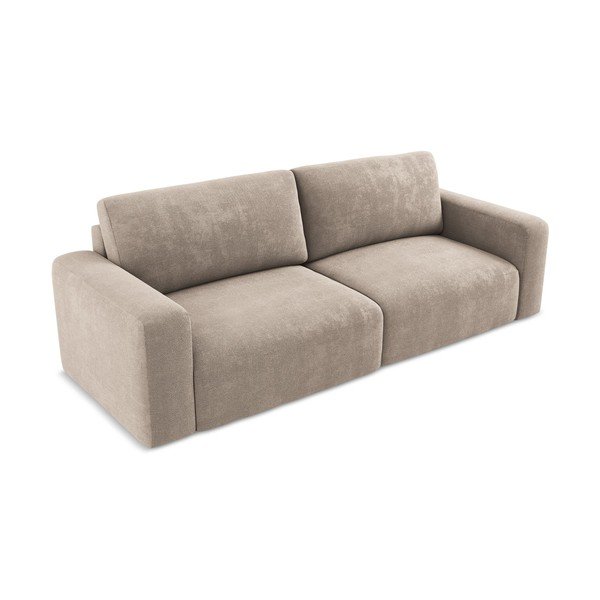 Beżowa rozkładana/ze schowkiem sofa z tkaniny szenilowej 252 cm Kona – Makamii-image-3
