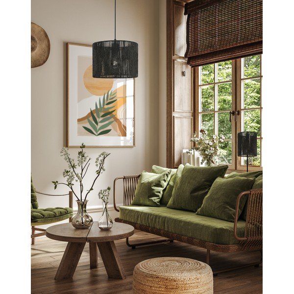 Czarna lampa stołowa z kloszem z plecionki trzcinowej (wysokość 48 cm) Foresto – GTV-image-3