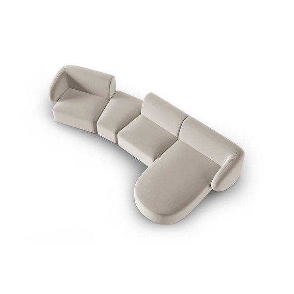 Beżowy aksamitny narożnik (prawostronny/z szezlongiem) Paolo – Milo Casa-image-1