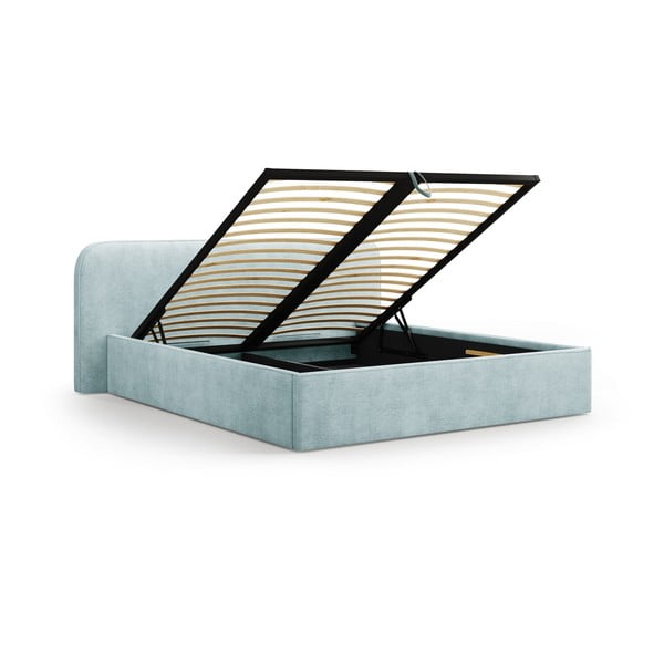 Miętowe tapicerowane łóżko dwuosobowe ze schowkiem i stelażem 140x200 cm Elizabeth – Micadoni -image-2