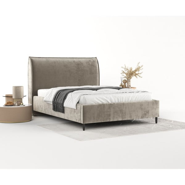 Beżowe tapicerowane łóżko dwuosobowe ze schowkiem i stelażem 180x200 cm Shell – Maison de Rêve-image-2