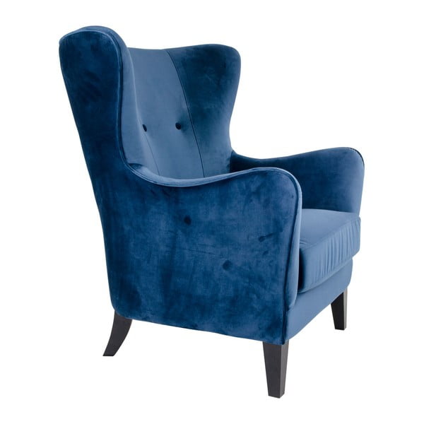 Niebieski fotel pokryty aksamitem House Nordic Campo