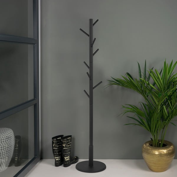 Czarny wieszak z litego drewna kauczukowego ø 36x170 cm Bro – Spinder Design-image-1