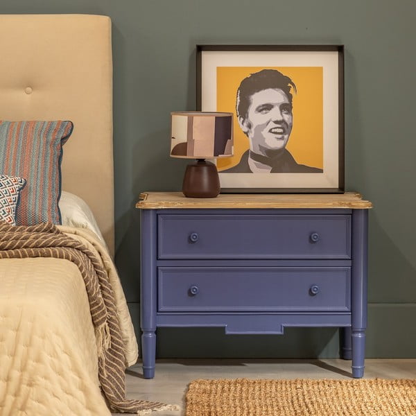 Niebieska niska komoda z litego drewna jodłowego 80x60 cm – Ixia-image-1