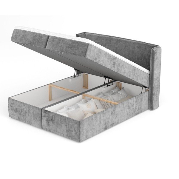 Szare łóżko boxspring ze schowkiem 160x200 cm Passion – Maison de Rêve-image-3