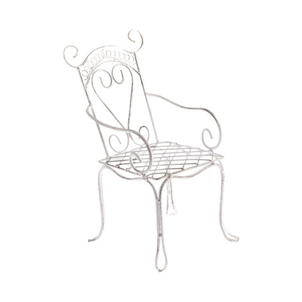 Biały metalowy kwietnik w kształcie krzesłaDakls