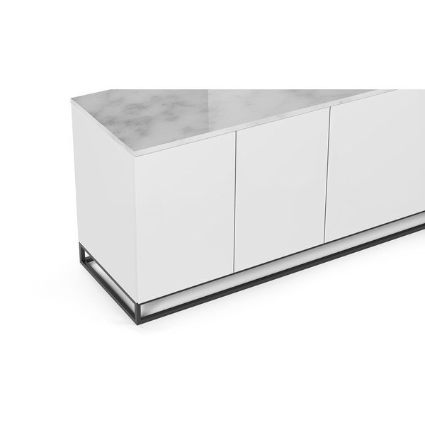 Matowa biała szafka pod TV z białym blatem z dekorem marmuru TemaHome Join, 200x65 cm-image-3