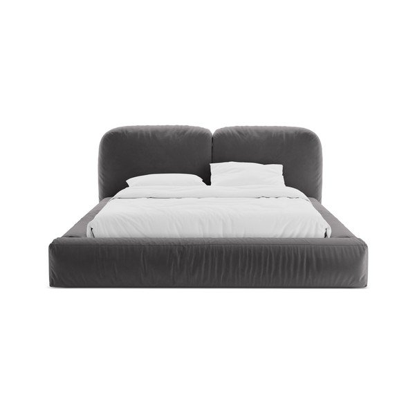 Szare tapicerowane łóżko dwuosobowe ze schowkiem i stelażem 200x200 cm Martina – Micadoni -image-4