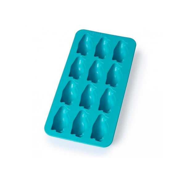 Niebieska silikonowa forma do lodu Lékué Penguin, 12 kostek