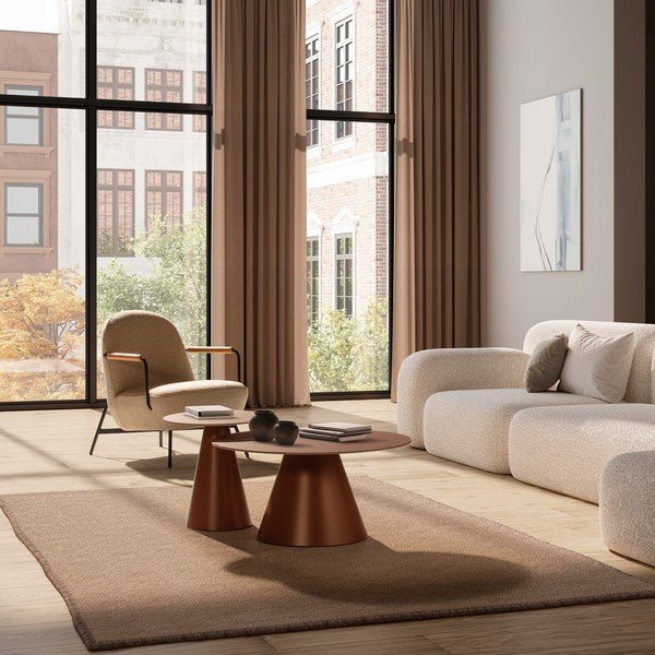 Brązowe okrągłe stoliki zestaw 2 szt. ze szklanym blatem ø 80 cm Vida – MOME-image-1