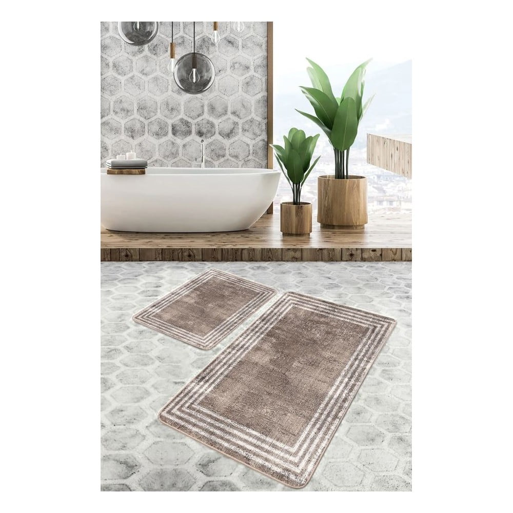 Brązowe aksamitne dywaniki łazienkowe zestaw 2 szt. 60x100 cm – Mila Home (zdjęcie 3)