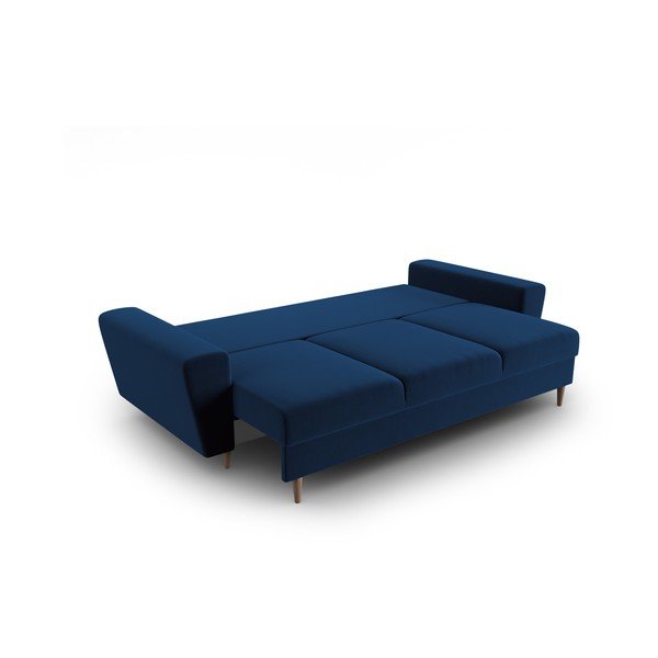 Niebieska aksamitna rozkładana sofa ze schowkiem 235 cm Kyoto – Cosmopolitan Design-image-2