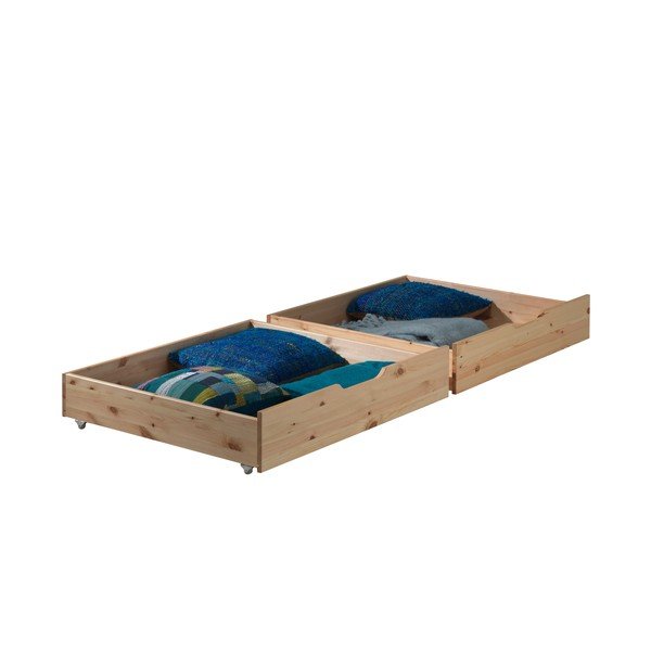 Zestaw 2 naturalnych szuflad do przechowywania pod łóżko Vipack Pino