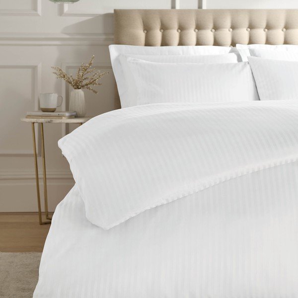 Biała adamaszkowa pościel dwuosobowa 230x220 cm Satin Stripe – Catherine Lansfield-image-2