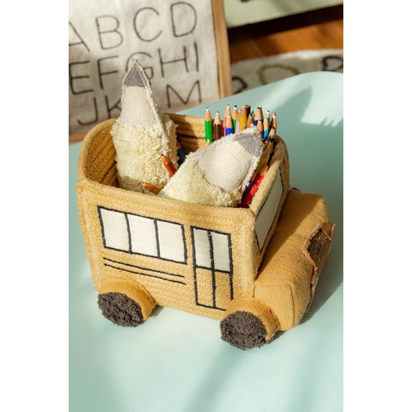 Tekstylny dziecięcy kosz na zabawki w kolorze ochry 22x19x15 cm School Bus – Lorena Canals-image-1
