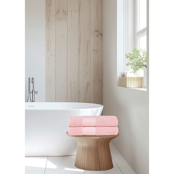 Różowe bawełniane ręczniki kąpielowe frotte zestaw 2 szt. 70x140 cm – Good Morning-image-1