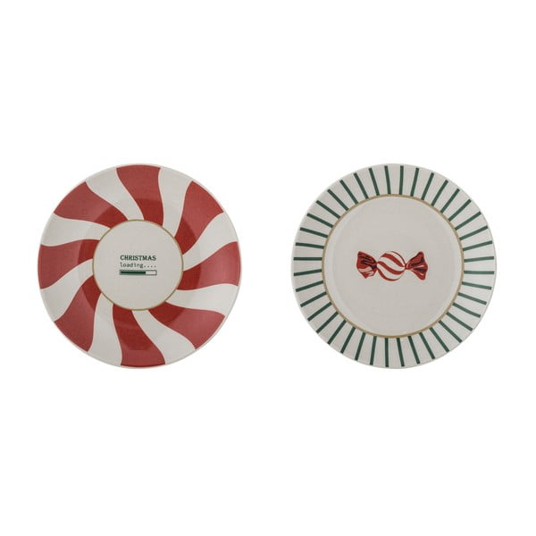 Czerwono-kremowe kamionkowe talerze deserowe ze świątecznym motywem zestaw 2 szt. ø 12,5 cm Yule – Bloomingville