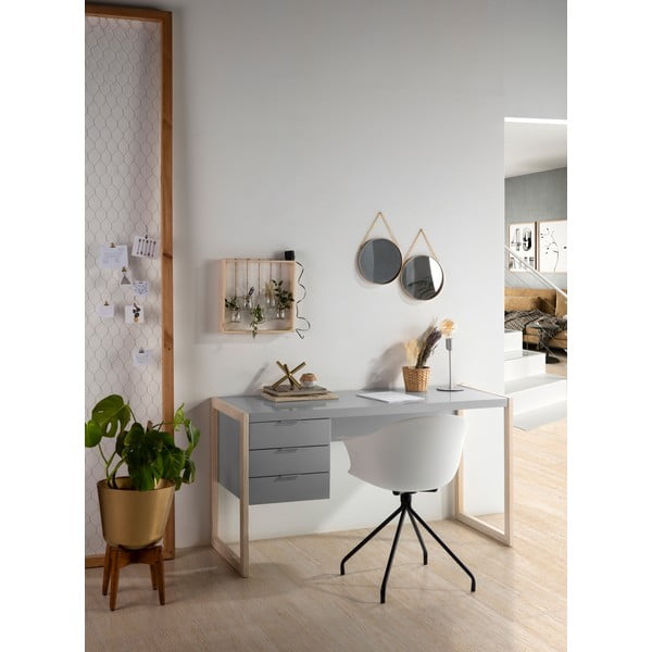 Szare biurko z nogami z drewna sosnowego Marckeric Frank-image-1