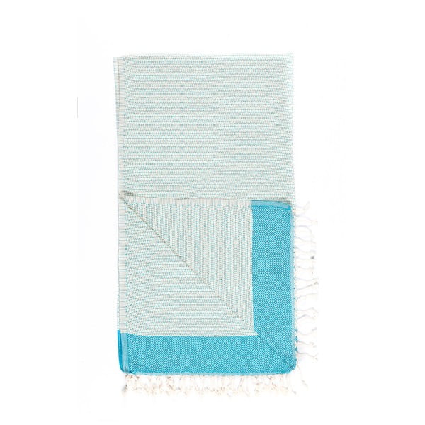 Turkusowy ręcznik kąpielowy tkany ręcznie Ivy's Elmas, 100x180 cm
