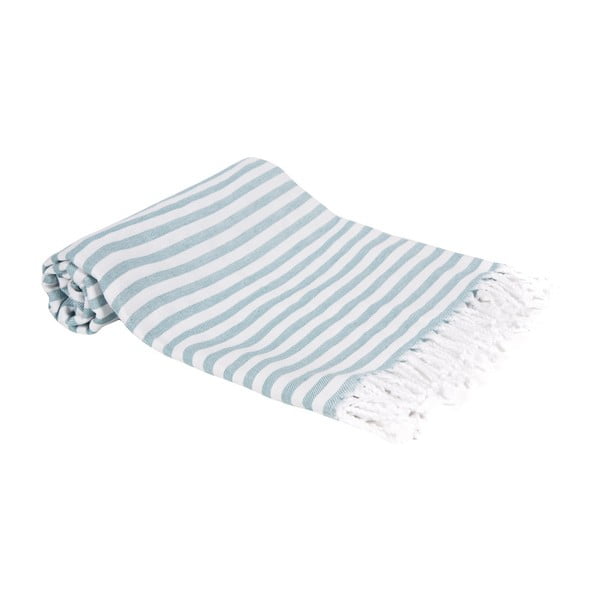 Jasnoniebieski ręcznik kąpielowy tkany ręcznie Ivy's Yonca, 100x180 cm