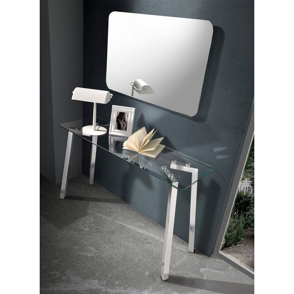 Srebrna konsola ze szklanym blatem 40x125 cm Kirk – Tomasucci-image-4