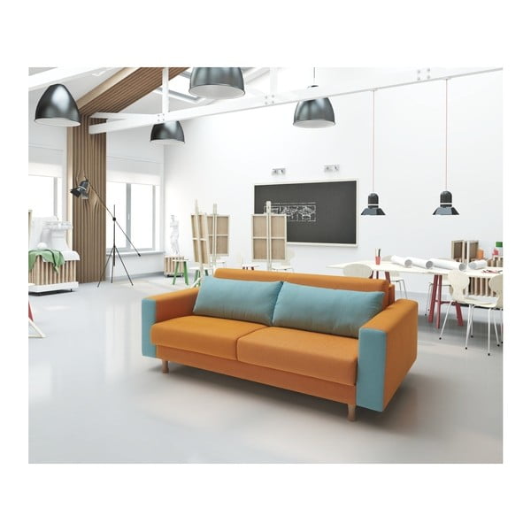 Pomarańczowo-niebieska sofa rozkładana Suinta Garona, szer. 220 cm