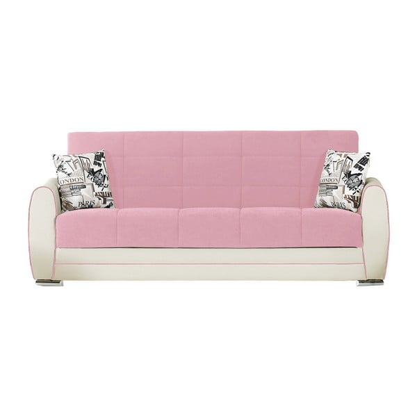 Kremowo-różowa trzyosobowa sofa rozkładana ze schowkiem Esidra Rest