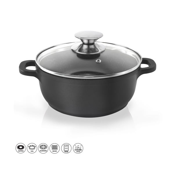 Garnek z powierzchnią nieprzywierającą Pfluon Granit i szklaną pokrywką Orion Grande, ⌀ 24 cm-image-3