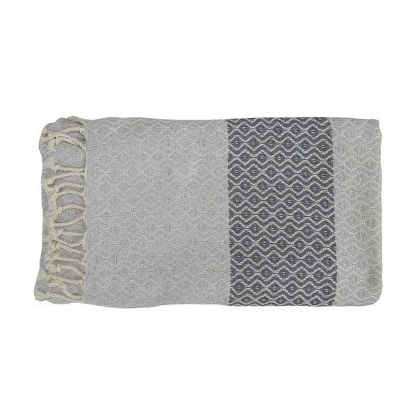 Szary ręcznik tkany ręcznie z wysokiej jakości bawełny Hammam Oasa, 100x180 cm