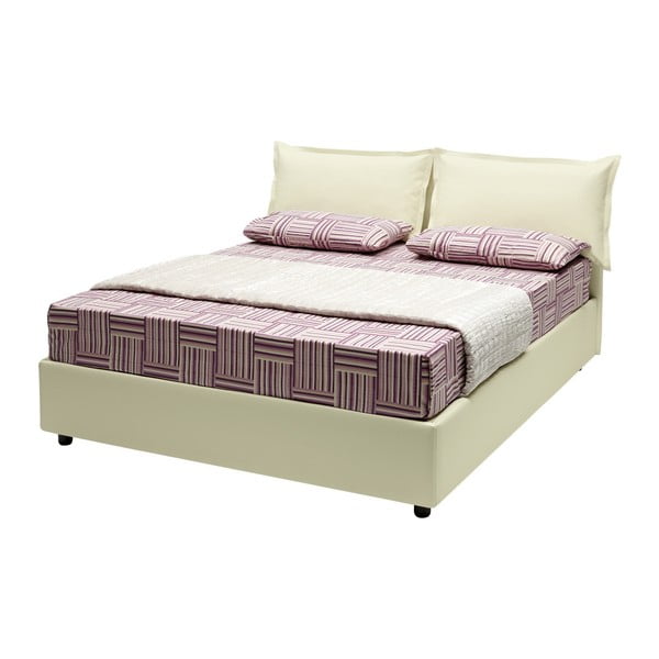 Kremowe łóżko dwusobowe ze schowkiem i materacem 13Casa Rose, 160x190 cm
