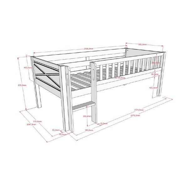 Białe podwyższone łóżko dziecięce z litego drewna sosnowego ze stelażem 90x200 cm Scott – Vipack-image-2