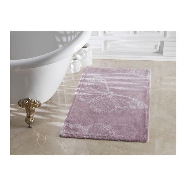 Fioletowy dywanik łazienkowy ze 100% bawełny Madame Coco Butterfly, 70x120 cm