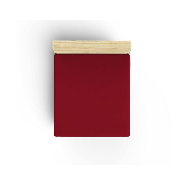 Ciemnoczerwone nieelastyczne bawełniane prześcieradło jednoosobowe Caresso, 90x190 cm
