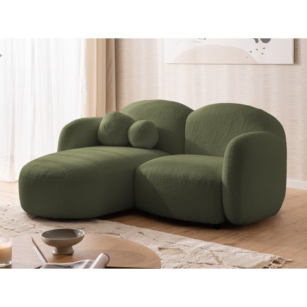 Zielony narożnik z materiału bouclé (lewostronny/z szezlongiem) Orbit – Ropez-image-4